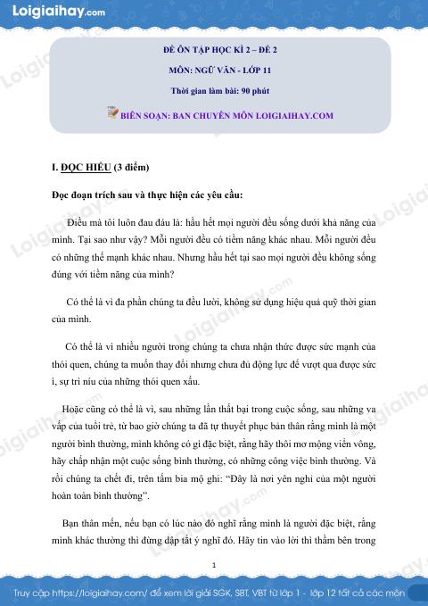 Đề số 2 - Đề kiểm tra học kì 2 - Ngữ văn 11